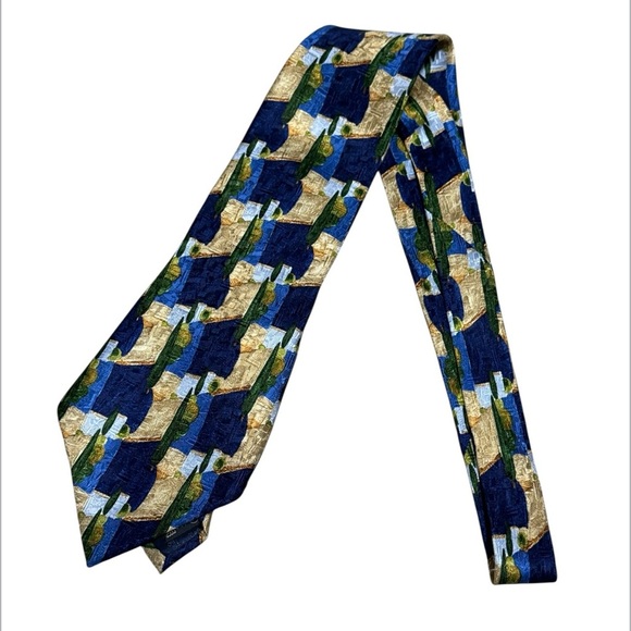 Ermenegildo Zegna Men’s Patterned Silk Tie, 4” Wide, Blue/ Green - Picture 4 of 4